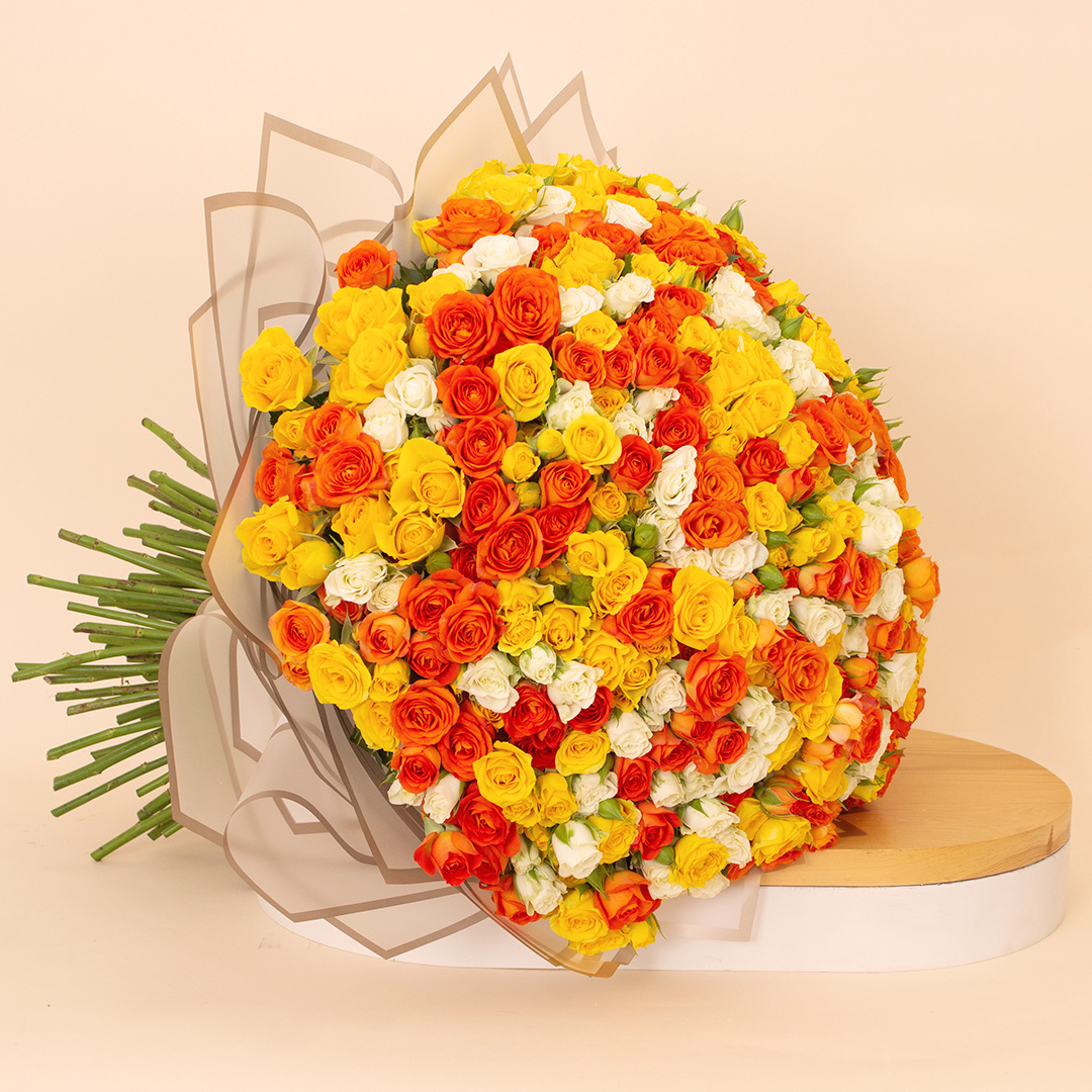 Flowrista Online Flowers Shop Flowrista Bouquet of 250 White, Orange & Yellow Roses
