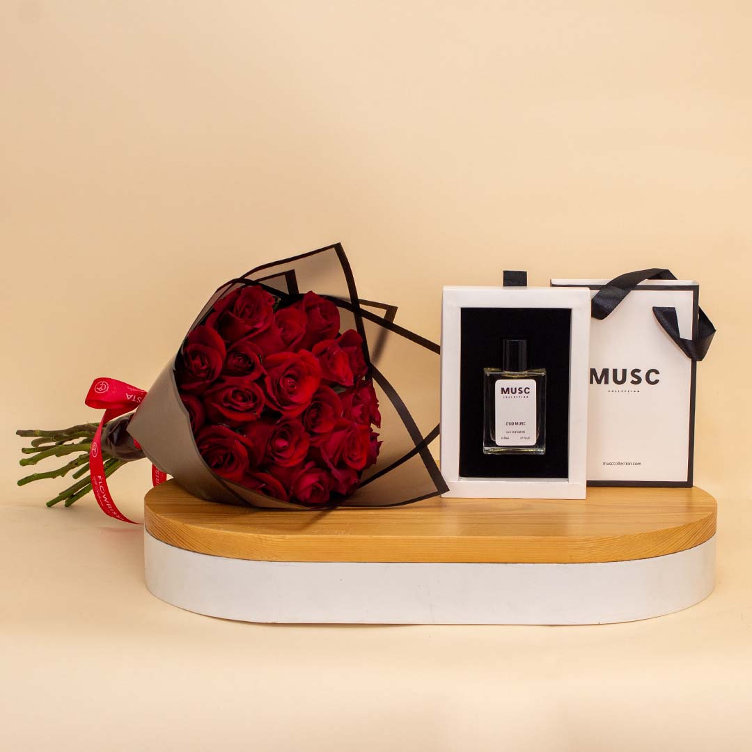 Flowrista Online Flowers Shop MUSC Oud Musc 50ml & 20 Red Roses
