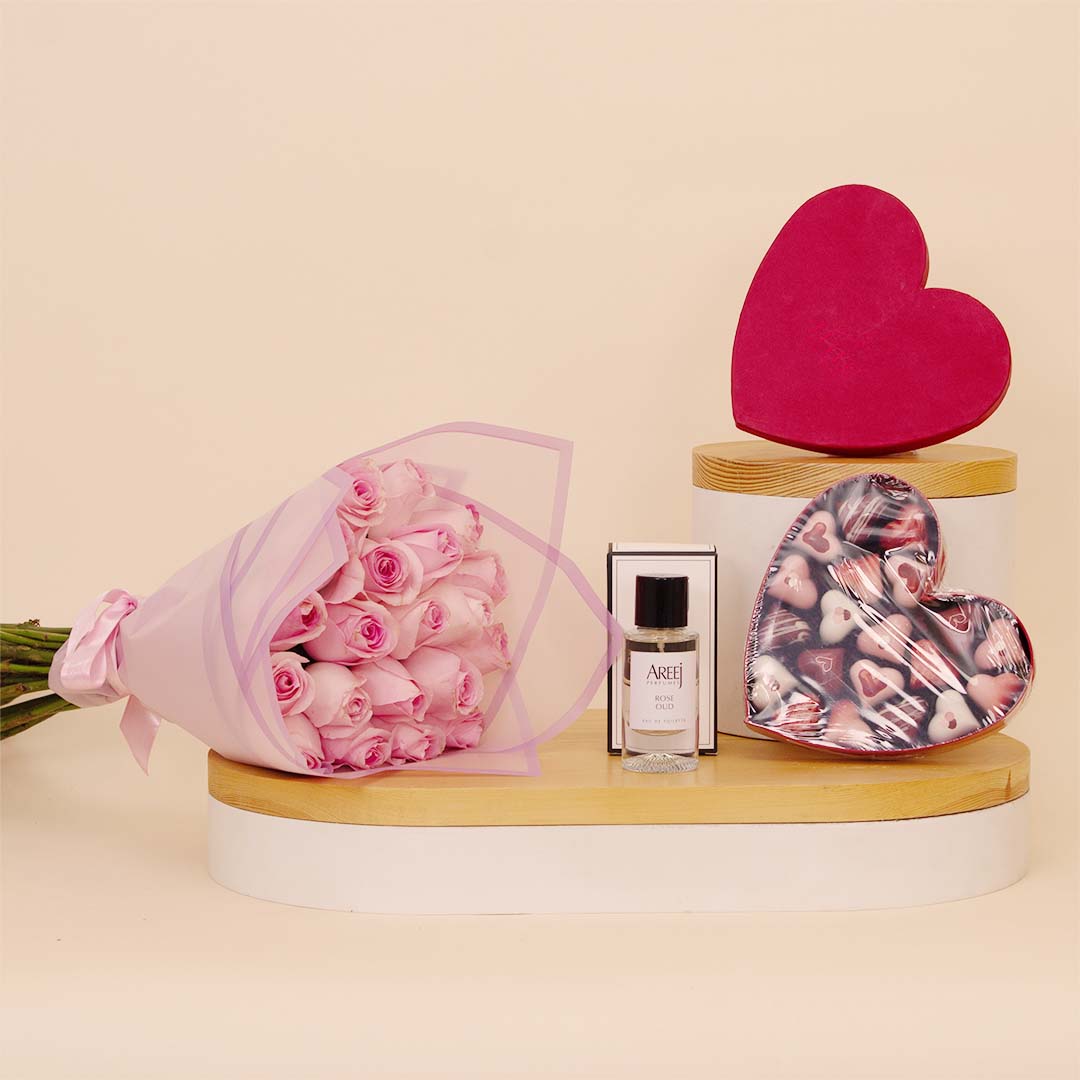 Flowrista Online Flowers Shop Areej Luxurious Gift of Fragrance, Flowers & Fleur Chocolate