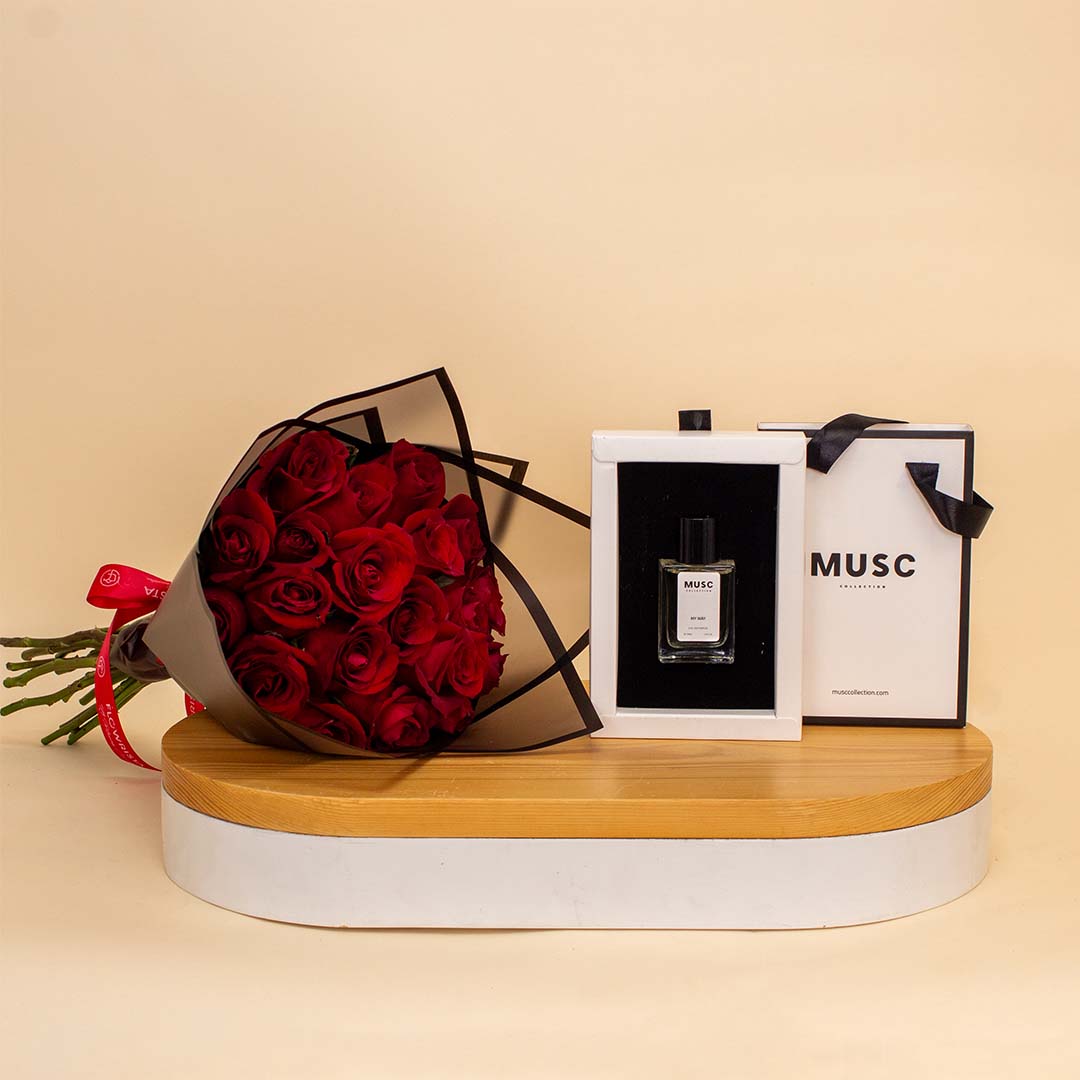 Flowrista Online Flowers Shop MUSC My Way Musc 50ml & 20 Red Roses