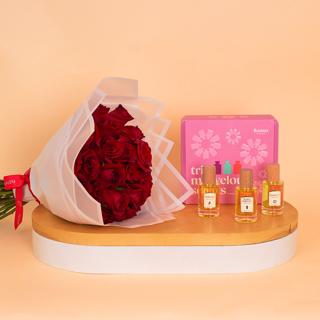 Flowrista Online Flowers Shop Bubblzz Trio Marvelous Scents – Dreamy Minis Collection & Red Roses