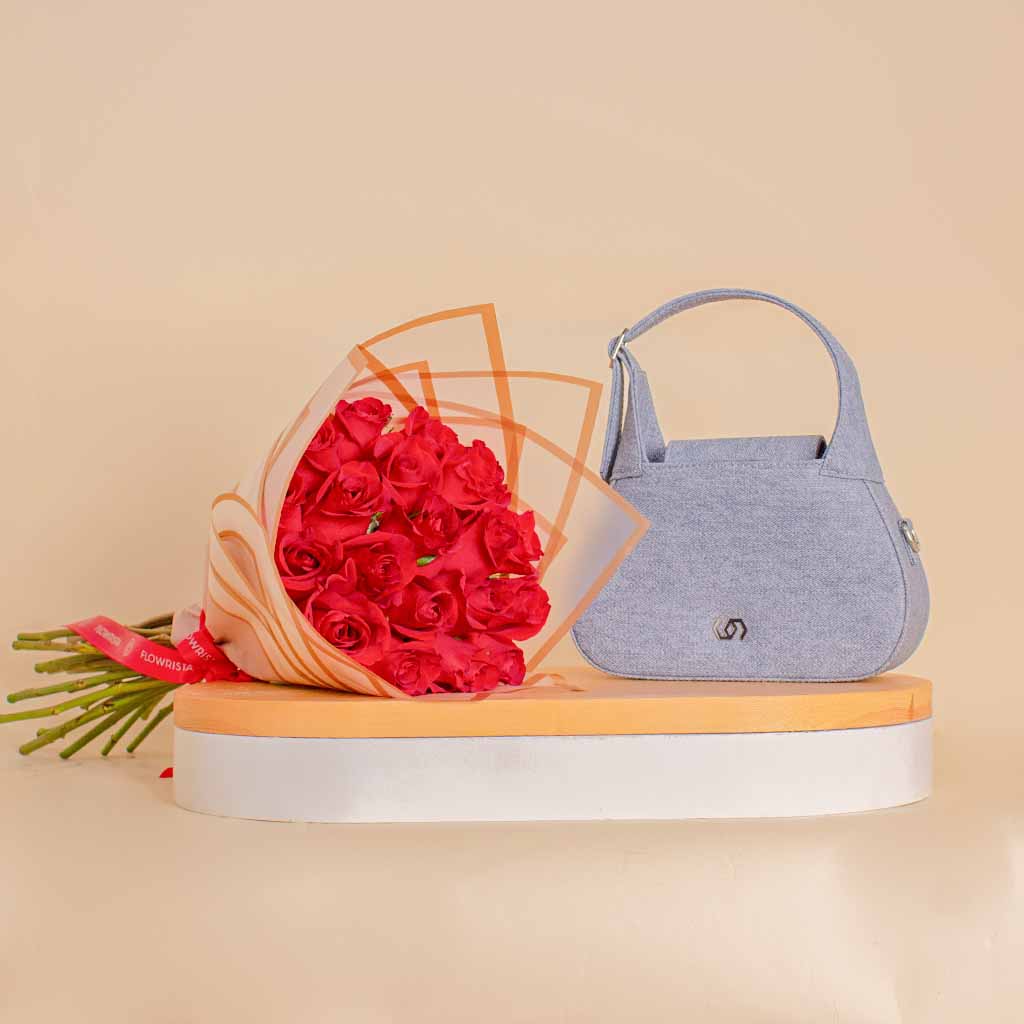 Flowrista Online Flowers Shop Cocan luxurious Bag with Hand Bouquet 20 Roses