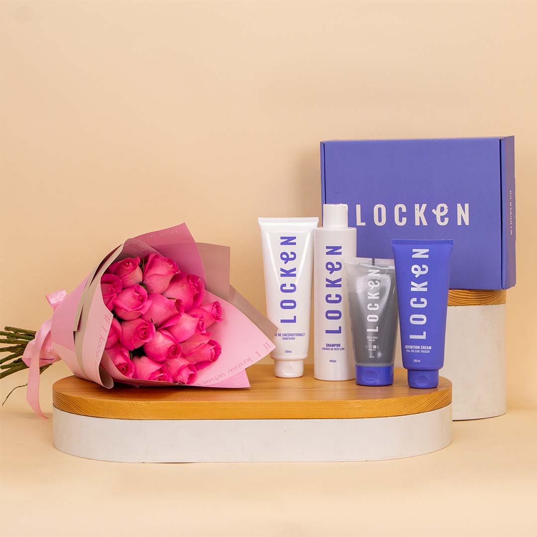 Flowrista Online Flowers Shop Locken Curly Styling Kit & Pink Roses